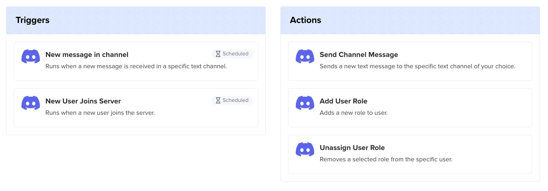 Discord-trigggers/actions