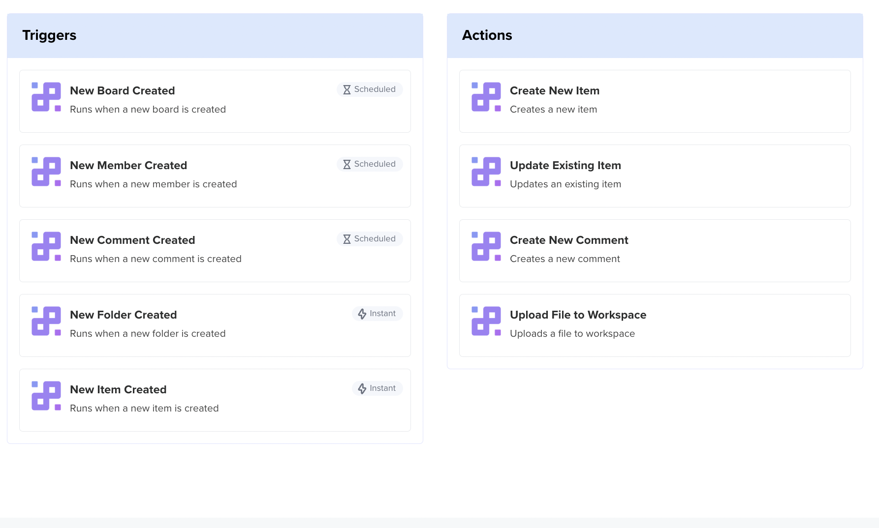 Infinity-triggers/actions