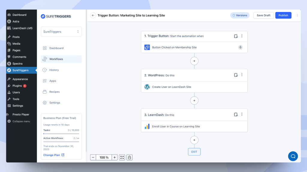 Trigger button workflow