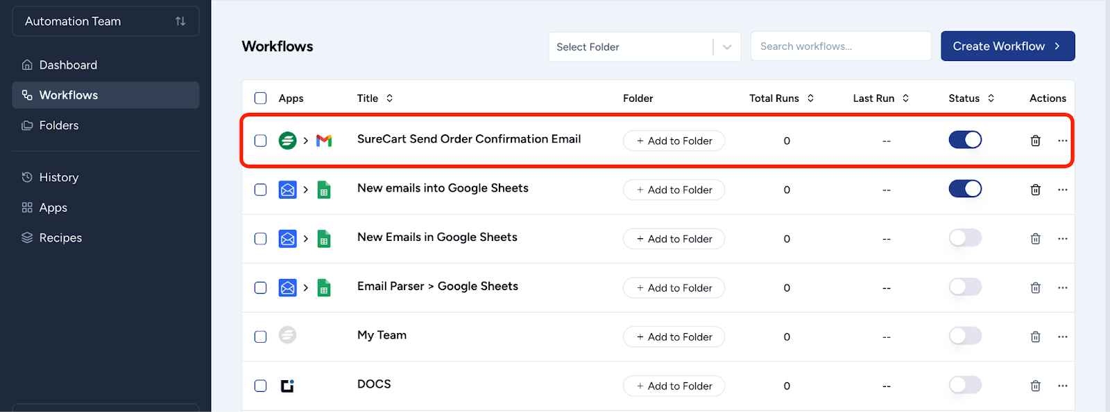 the created workflow shows up within the OttoKit platform as well